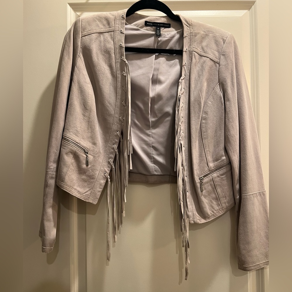 Gray fringe jacket - White House Black Market
